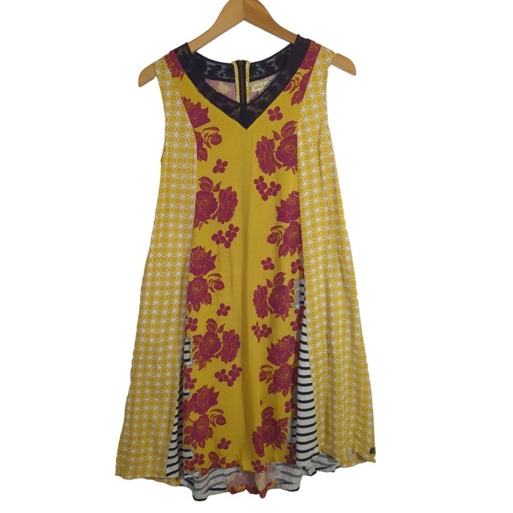 Matilda Jane Dress Womens XS Yellow Floral Golden‎ Key Shift Sleeveless V-Neck